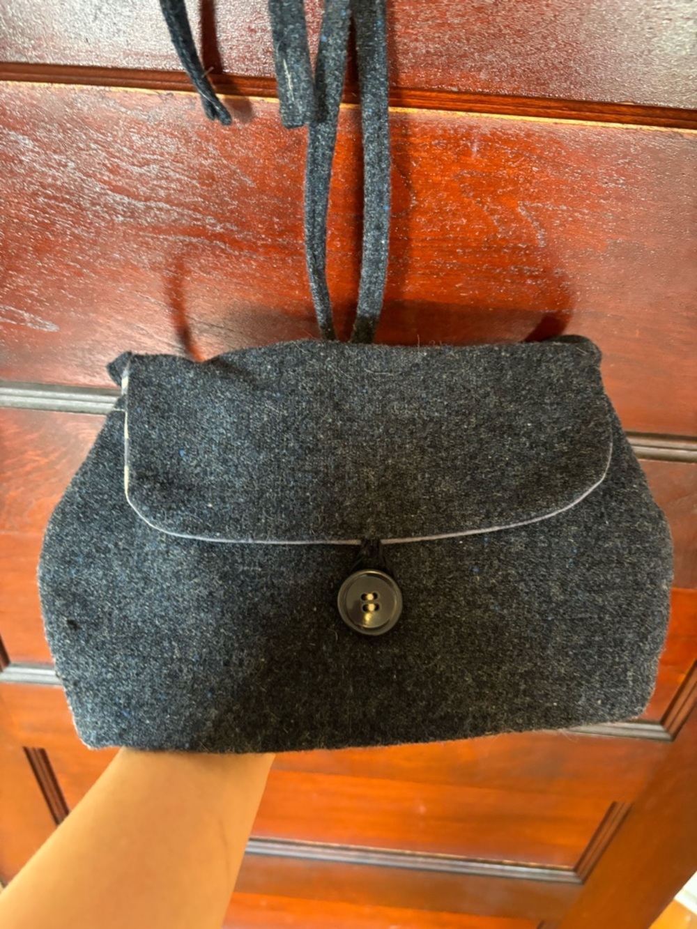 Wool Felt Button-Front Crossbody Bag in Navy Blue